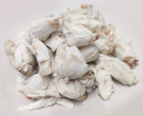 Steamed fresh stone crab meat isolate on white backgrounds, Cheliped of the crab, prepared raw shell animal at homemade gourmet restaurant