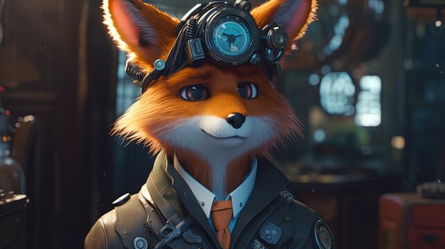 detective fox, digital art illustration, Generative AI