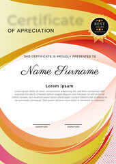 Creative orange white certificate template design with lines