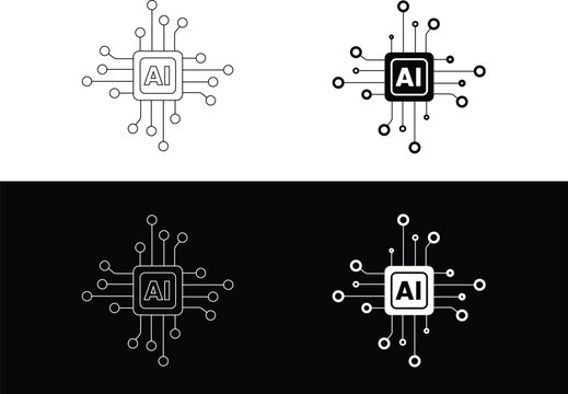 AI Processor vector icon. AI artificial intelligence simple minimalist black line icon vector on white background