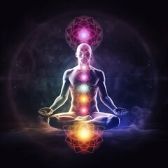 aura chakra spiritual pose silhouette energy peace zen meditation yoga. Generative AI. Generative AI