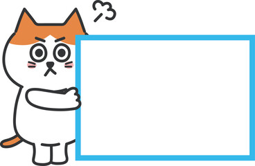 Cartoon tabby cat protesting angrily with a white board, vector illustration.