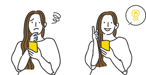 スマホを操作する女性のイラストセット	