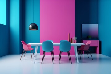 Fototapeta premium minimalist vibrant color workspace room generated ai
