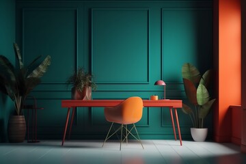 minimalist vibrant color workspace room generated ai