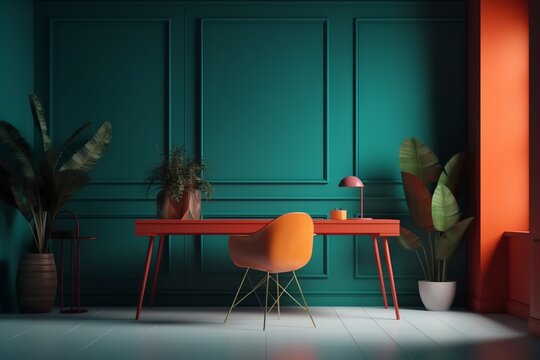 minimalist vibrant color workspace room generated ai