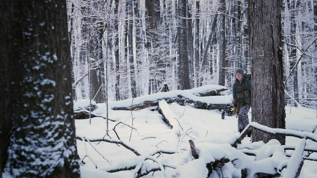 Person Walking Through The Woods In Winter