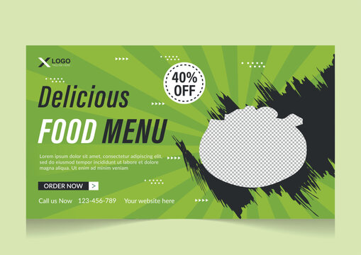 Healthy asian food collection youtube thumbnail banner design editable template