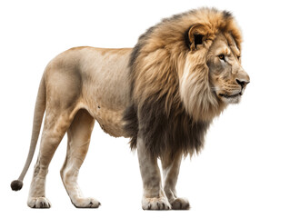 Fototapeta na wymiar African Lion Full Body Viewed From Side Transparent Background
