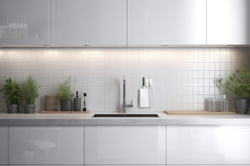 Fototapeta na wymiar Modern clean minimal luxury white wooden kitchen