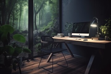 Fototapeta premium minimalist green concept workspace room generated ai