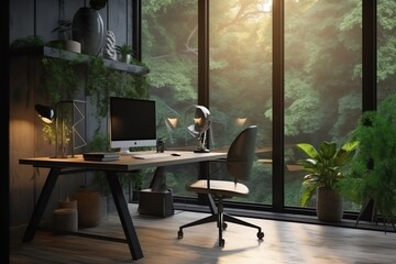 Fototapeta na wymiar minimalist green concept workspace room generated ai