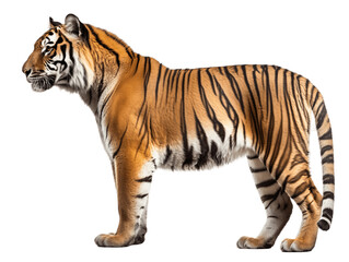 Fototapeta na wymiar Bengal Tiger Full Body Viewed From Side Transparent Background