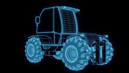 3d rendering illustration Agriculture and Farming car truck.hologram futuristic show technology security for premium product business finance. Harvester trucks, tractors, farmers and village farm