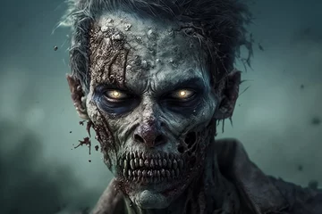 Fotobehang Highly Detailed, Realistic Zombie Portrait. Horror AI Generated Art © Brett