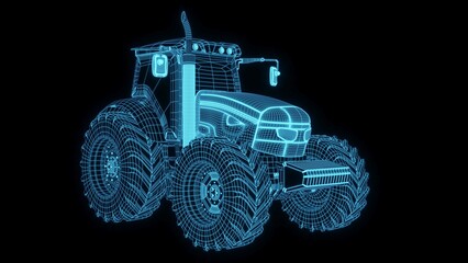 3d rendering illustration Agriculture and Farming car truck.hologram futuristic show technology security for premium product business finance. Harvester trucks, tractors, farmers and village farm