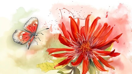 A Butterfly is on a flower using watercolor in the style. Generative AI