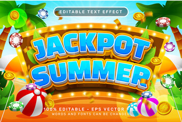jackpot summer 3d text effect and editable text effect with illustration of summer on the beach