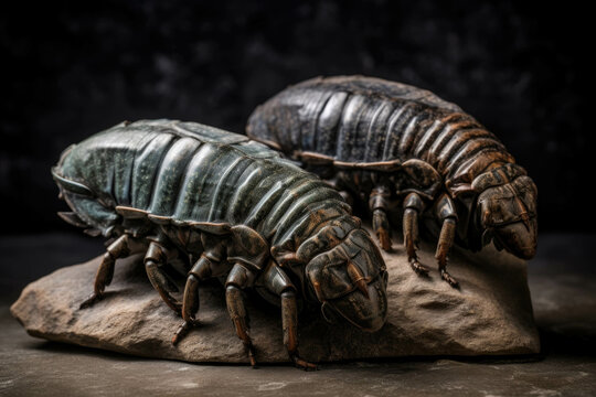 A trio of trilobite fossils that hint at how much life must have evolved since their time.. AI generation. Generative AI