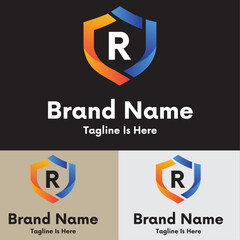 Blue and orange r letter shield initial logo
