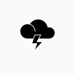 Black Cloud and Lightning Icon. Weather Element Illustration As A Simple Vector Sign. Trendy Symbol for Design and Websites, Presentation or Apps Element.    