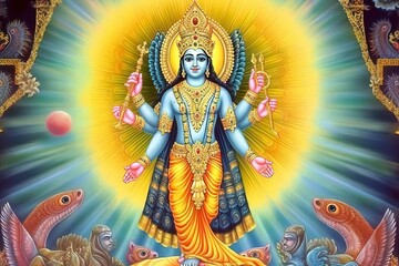 Obraz premium Lord Vishnu , Hindu God. Generative AI