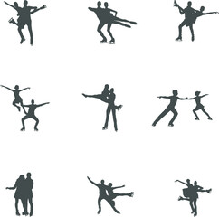 Couple ice skating silhouette, Figure skating silhouette, Pair skating silhouettes, Couple ice skating SVG, Couple ice skating vector.