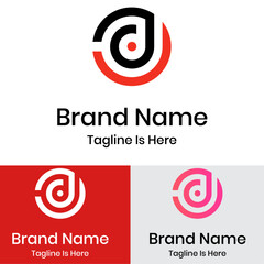 Red black minimalist d letter circle play logo
