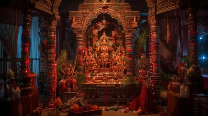 Fototapeta premium Puja Mandap illustration. Generative AI