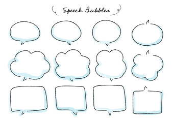 Fototapeta premium 水彩とペンの手書き吹き出しセット