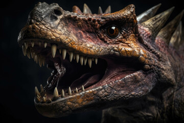 Fototapeta premium Pointed and vicious dinosaur teeth that can crunch and gnash. AI generation. Generative AI