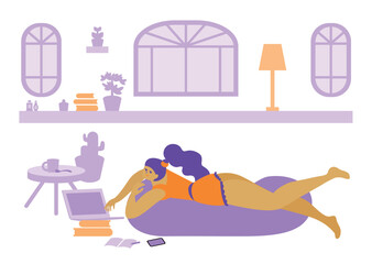 trip_travel_girls_relax time：ルームウェアでリラックスタイムを過ごす女性,リモートワーク中