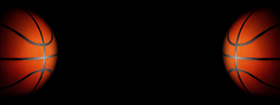 basketball on a black background Panorama or free space