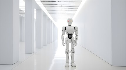 Robot standing in hallway
