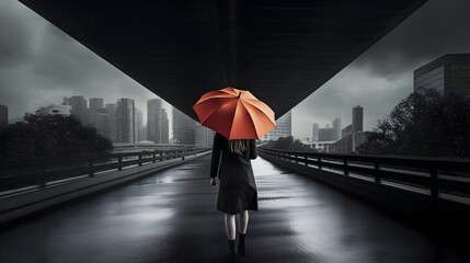 person walking on the bridge with umbrella