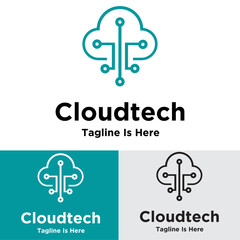 Cloud tech logo design template technology illustration
