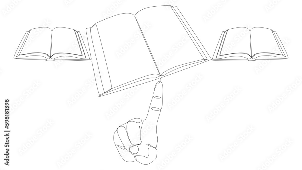Poster one continuous line of hand with multiple books. thin line illustration vector concept. contour draw