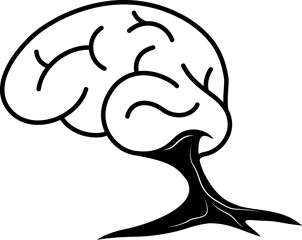 A tree growing in the shape of human brain. Icon design, template inspiration. Vector illustration.