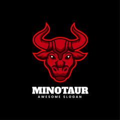 Vector Logo Illustration Bull Simple Mascot Style.