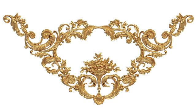 3D render of decorative onlays carving ornament in gold color, high resolution  of artistic image and ready to use for graphic design purposes 