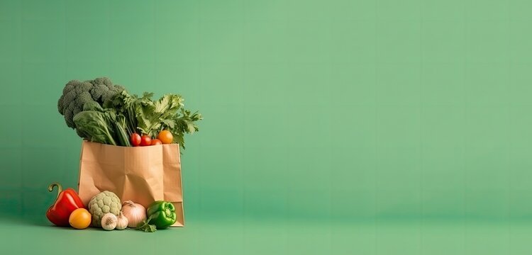 vegetables , bea,, almond, flower n a shopping bag, with Generative AI	