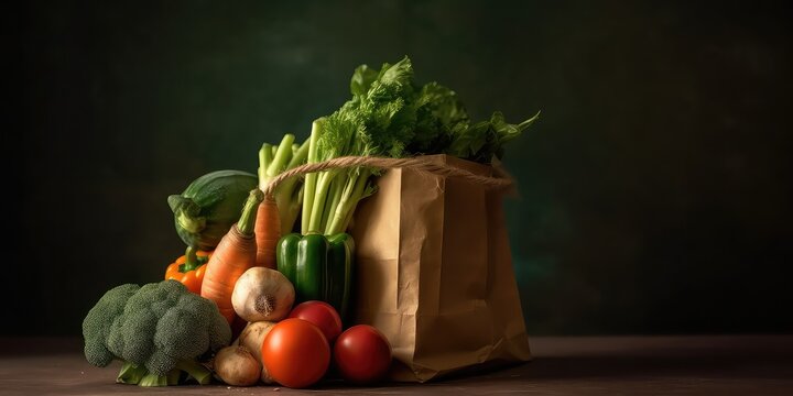 vegetables , bea,, almond, flower n a shopping bag, with Generative AI	