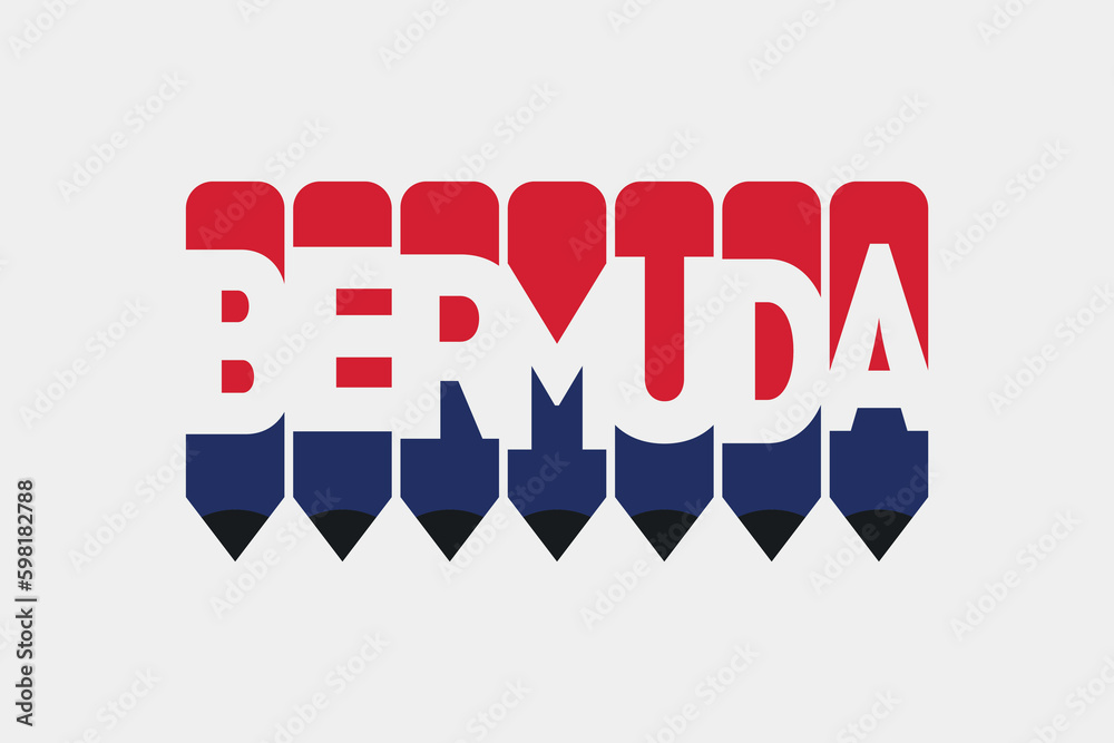 Fototapete bermuda text with pencil symbol creative ideas design. bermuda flag color concept vector illustratio