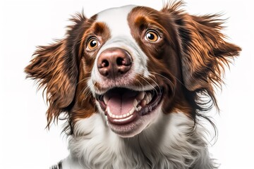 dog is smiling on white background