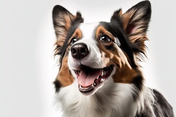 dog is smiling on white background