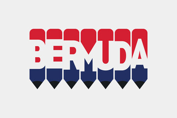Bermuda text with Pencil symbol creative ideas design. Bermuda flag color concept vector illustration. Bermuda typography negative space word vector illustration. Bermuda country name vector design.