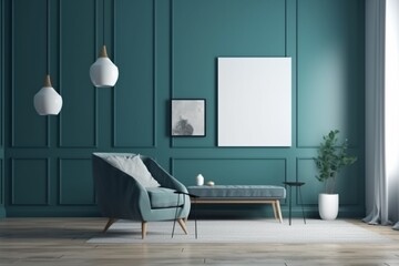 Blue Living Room Interior Created with Generative AI