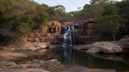 Fototapeta premium a waterfall inside a national park, generative ai