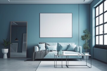 Obraz na płótnie Canvas Blue Living Room Interior Created with Generative AI