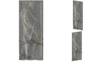 Caped man in white marble stone and gold material. Perfect for graphic design, social media,.